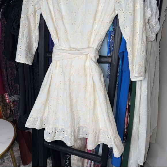 Sézane Asianne Ecru Eyelet Wrap Mini Dress - Picture 14 of 15